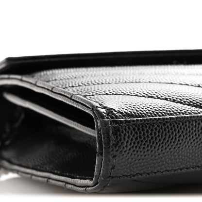 Saint Laurent Grain De Poudre Matelasse Chevron Monogram Monochrome Chain Wallet Black 8 of 9