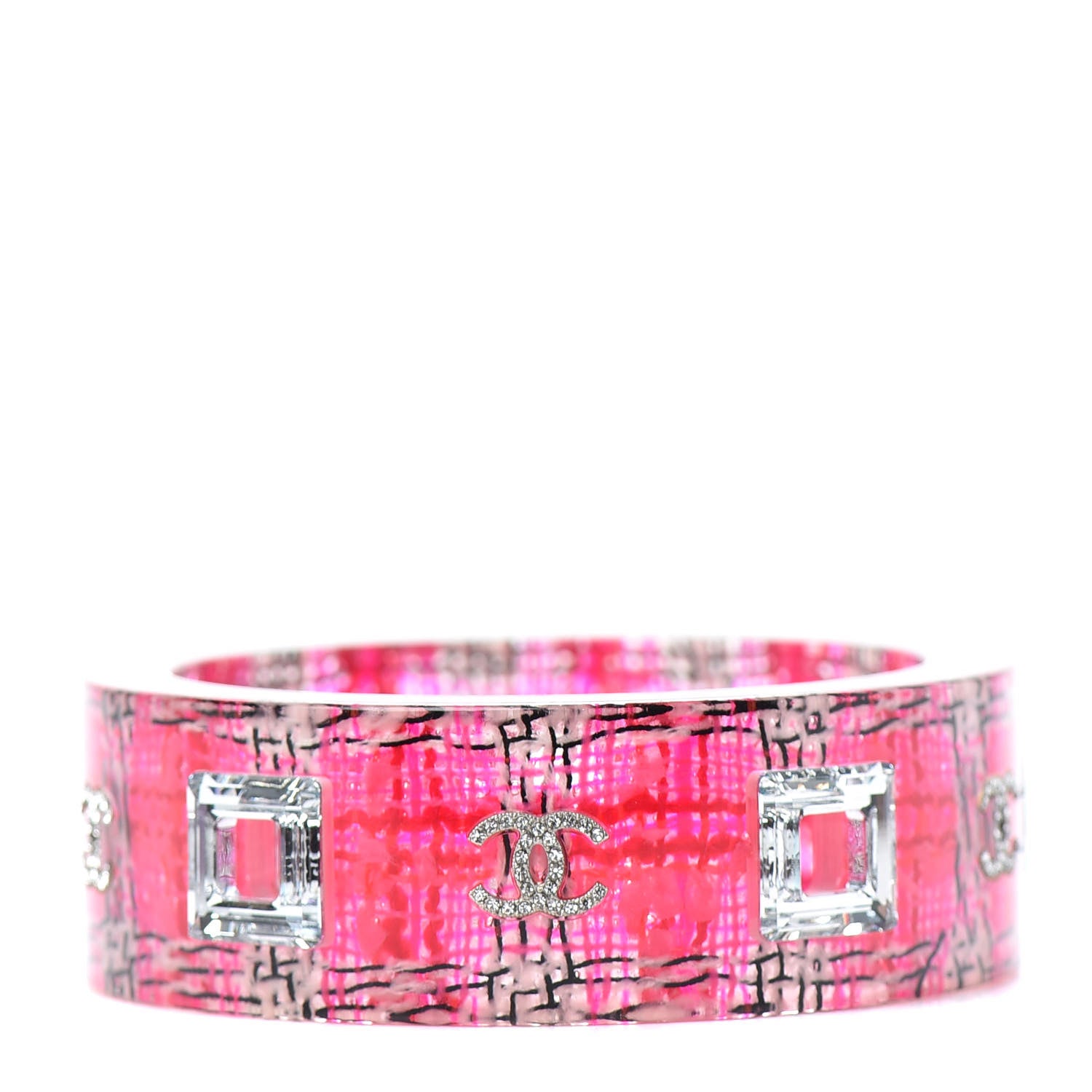 Chanel Resin Crystal CC Bangle Bracelet Pink 1 of 4