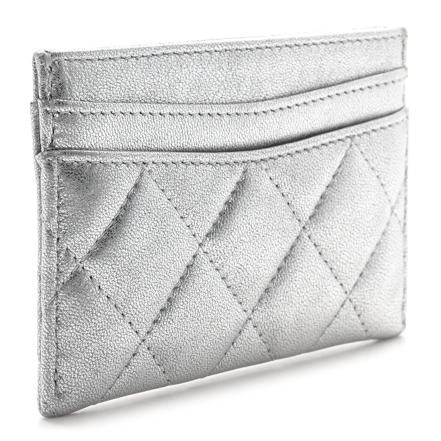 Chanel Metallic Lambskin Quilted CC Card Holder Silver 3 of 8