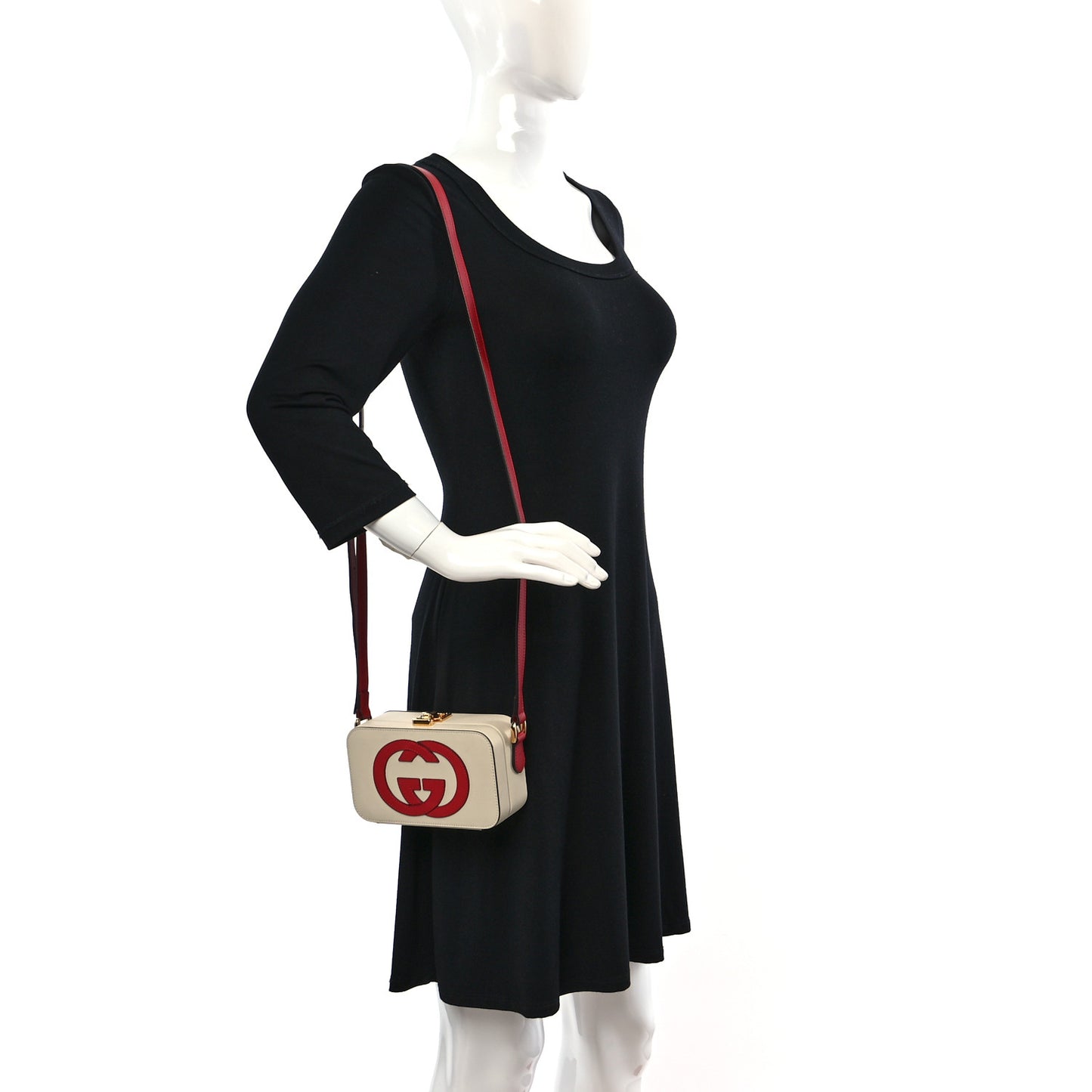 Vitello Eclipse Mini Interlocking G Shoulder Bag Mystic White Hibiscus Red