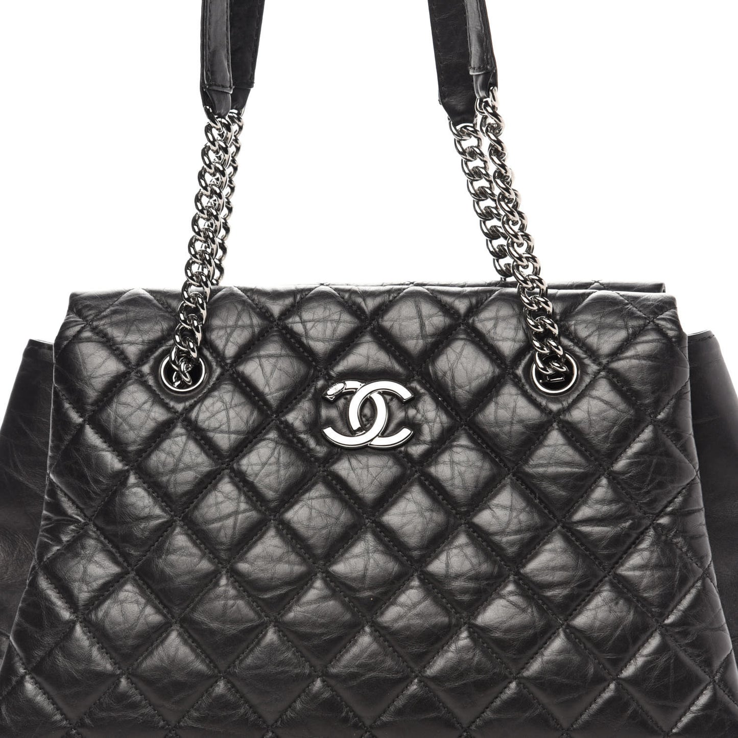 Aged Calfskin Quilted Lady Pearly Tote Black