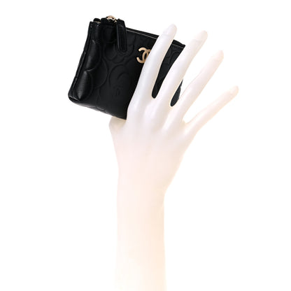Chanel Lambskin Camellia Embossed Key Holder Case Black 2 of 10