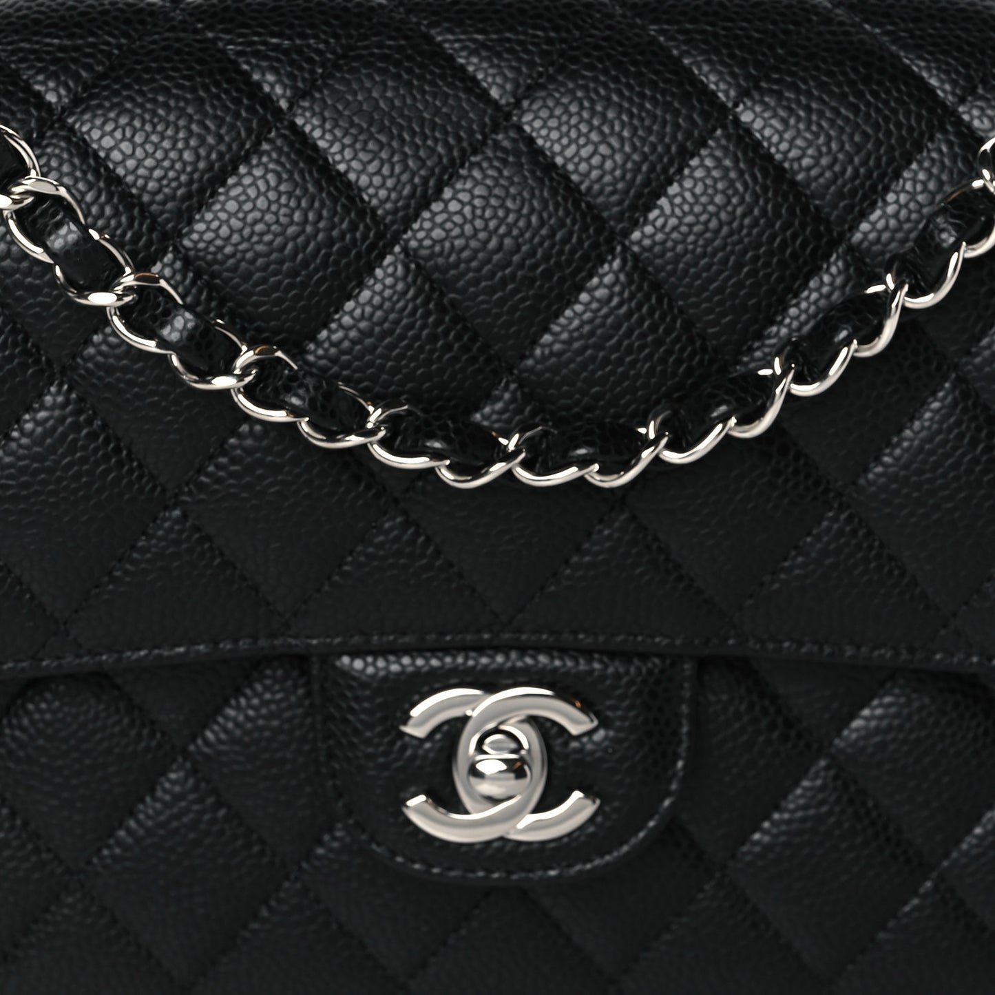 Caviar Quilted Medium Double Flap Black