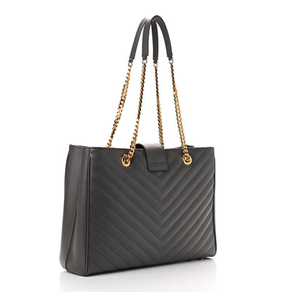 Saint Laurent Grain De Poudre Matelasse Chevron Monogram Shopping Bag Fog 2 of 8