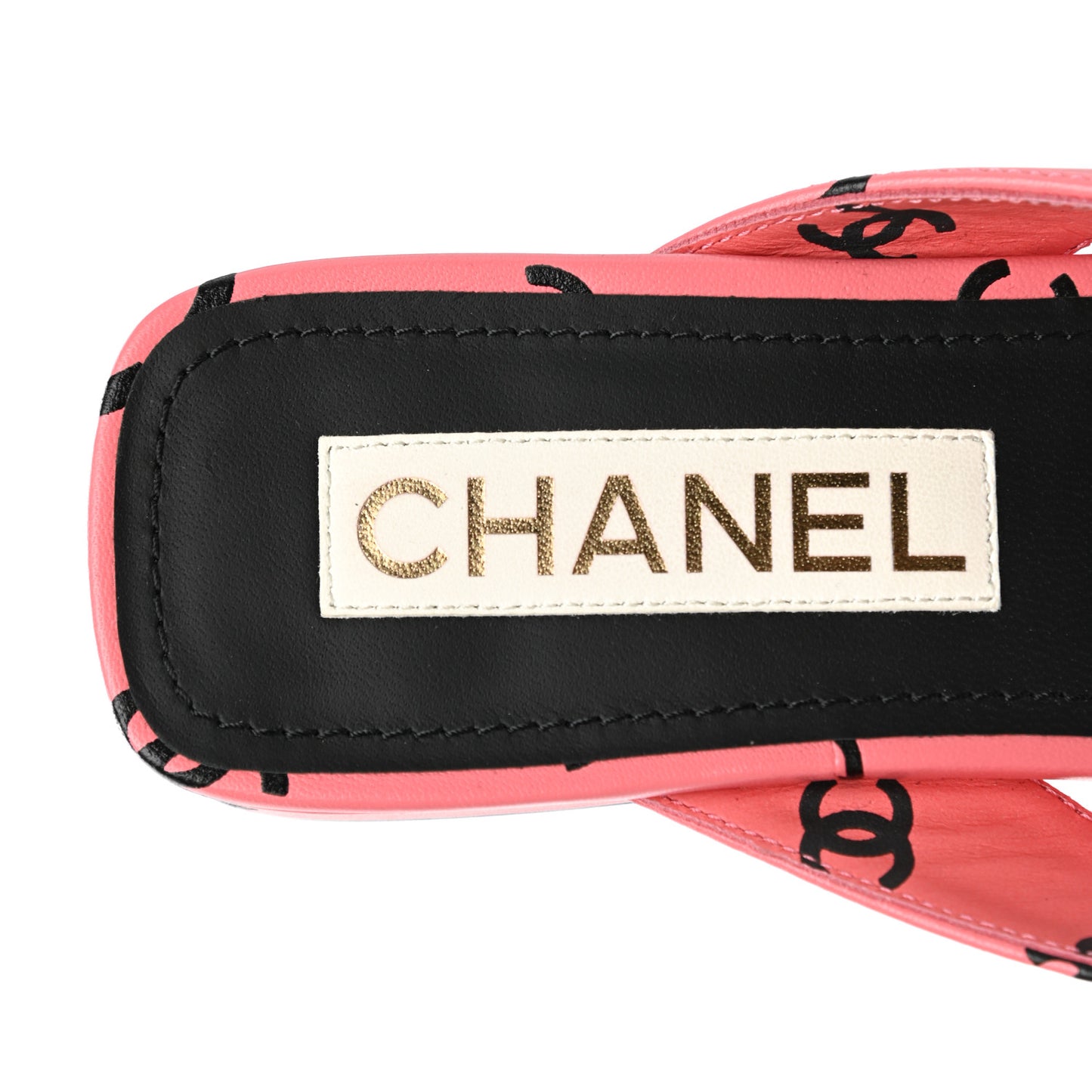 Lambskin Printed CC Thong Sandals 38 Pink Black