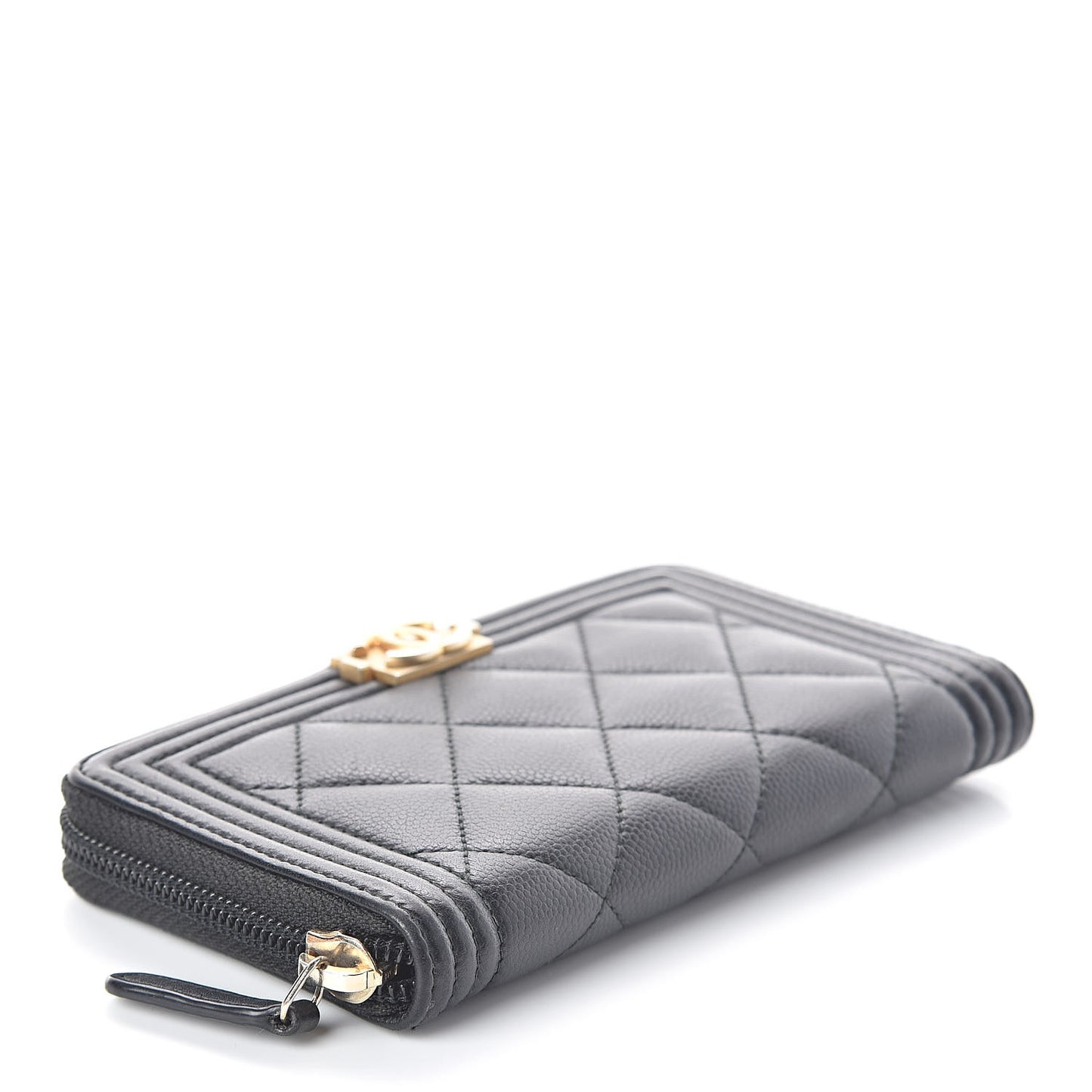 Caviar Quilted Small Boy Zip Around Wallet Black