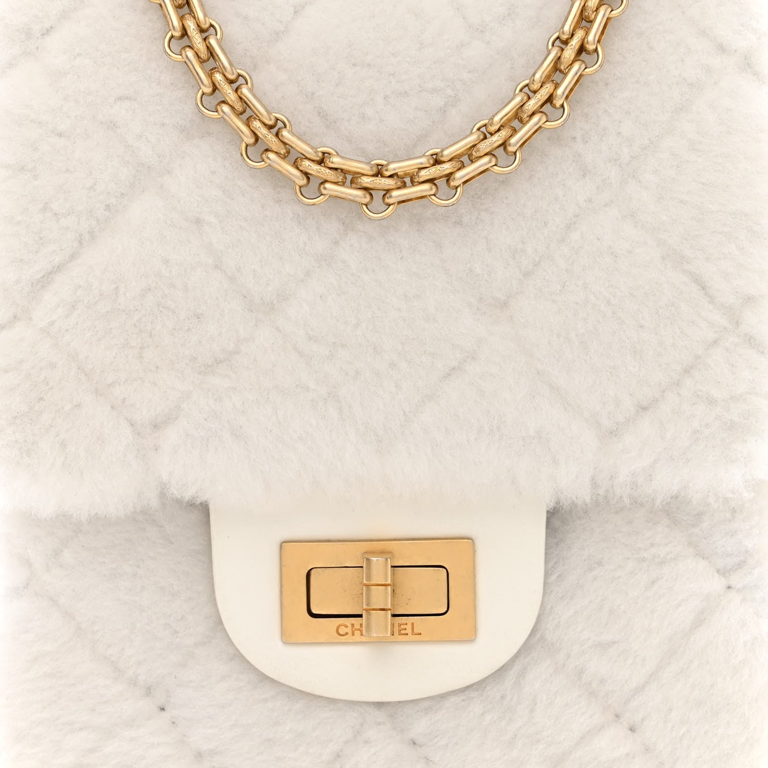 Chanel Shearling Lambskin Aged Calfskin Quilted 2.55 Reissue Mini North South Flap White 8 of 10
