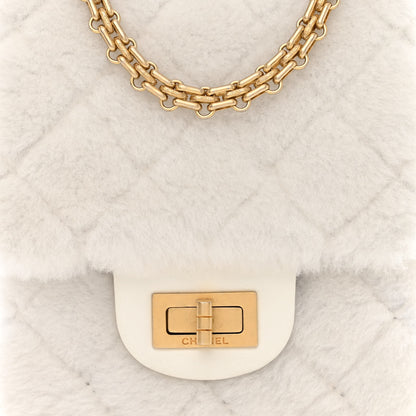 Chanel Shearling Lambskin Aged Calfskin Quilted 2.55 Reissue Mini North South Flap White 8 of 10