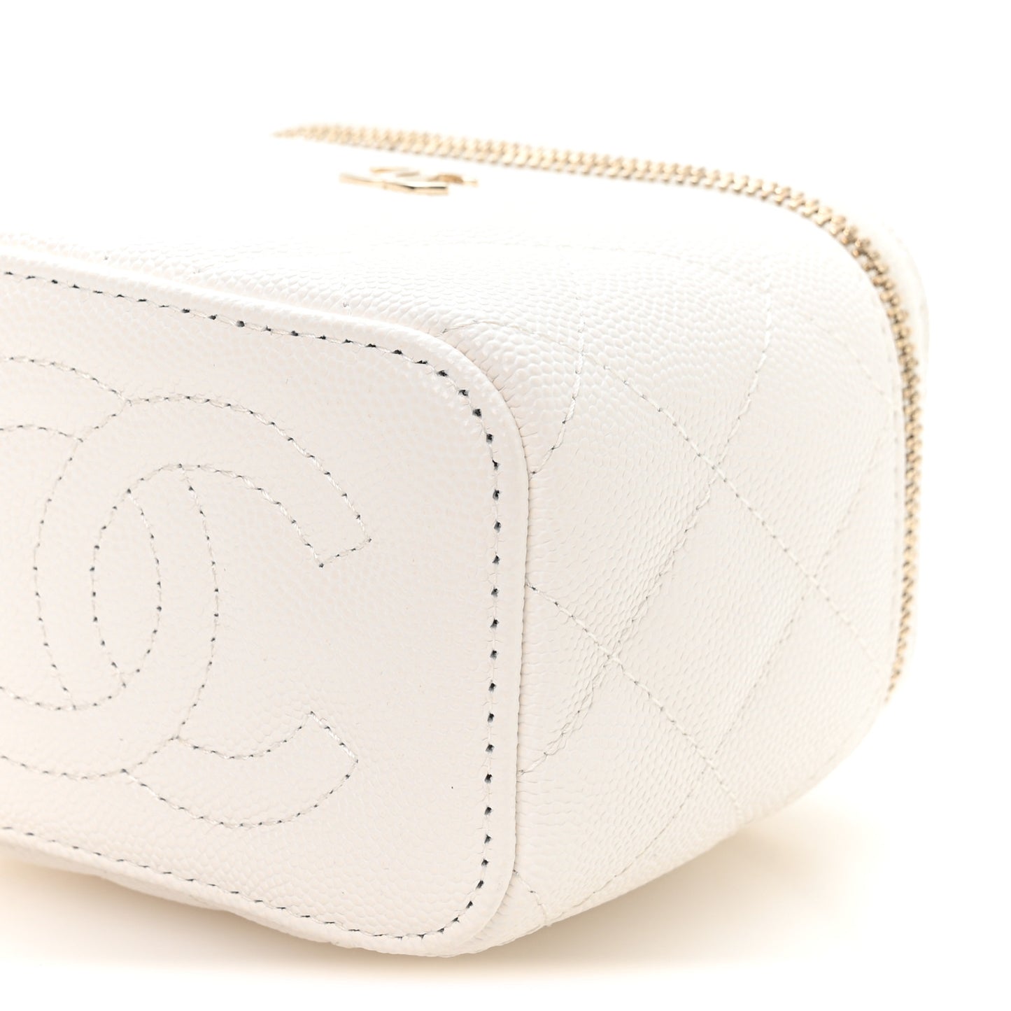 Caviar Quilted Mini Vanity Case With Chain White