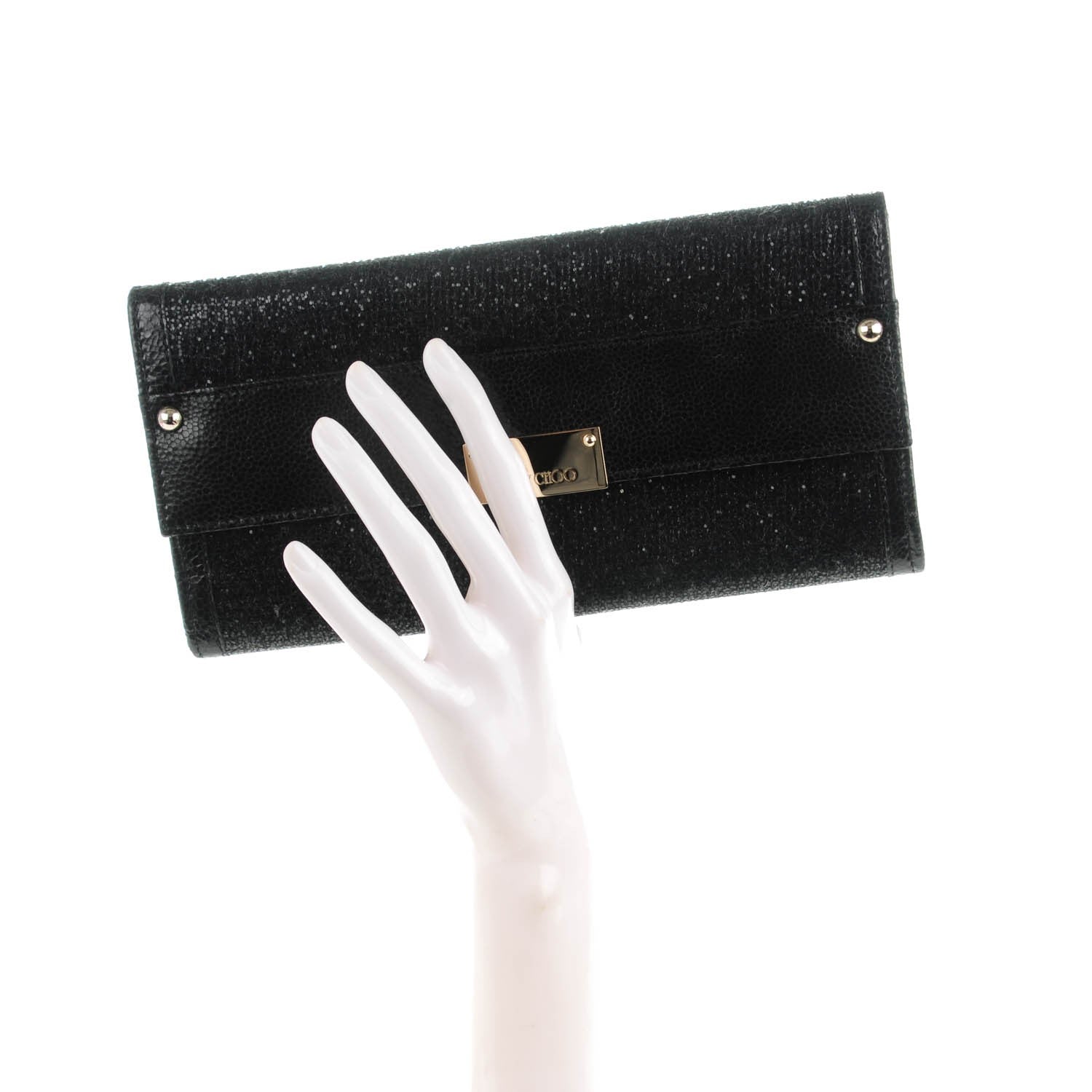 Jimmy Choo Glitter Fabric Reese Clutch Black 2 of 7