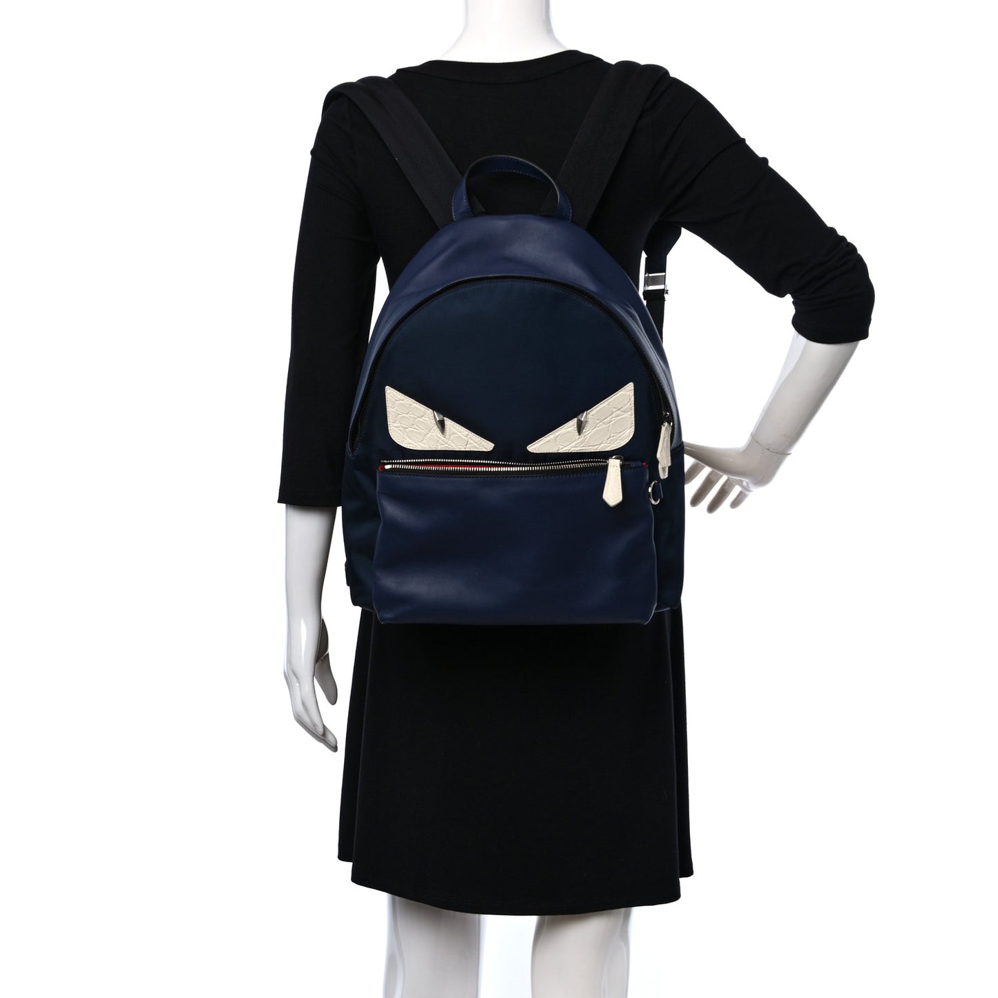 Nylon Vitello Liberty Crocodile Embossed Monster Eyes Pouch Pocket Backpack Navy