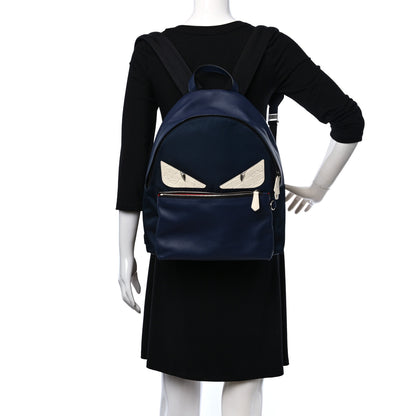 Fendi Nylon Vitello Liberty Crocodile Embossed Monster Eyes Pouch Pocket Backpack Navy 2 of 9