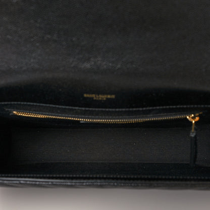 Saint Laurent Grain De Poudre Matelasse Chevron Large Monogram Satchel Black 5 of 9
