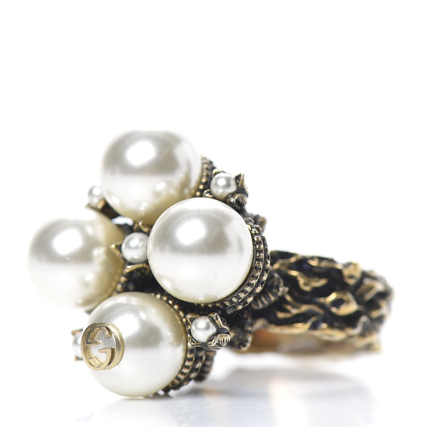 Gucci Metal Pearl Ring 8 Aged Gold 3 of 6