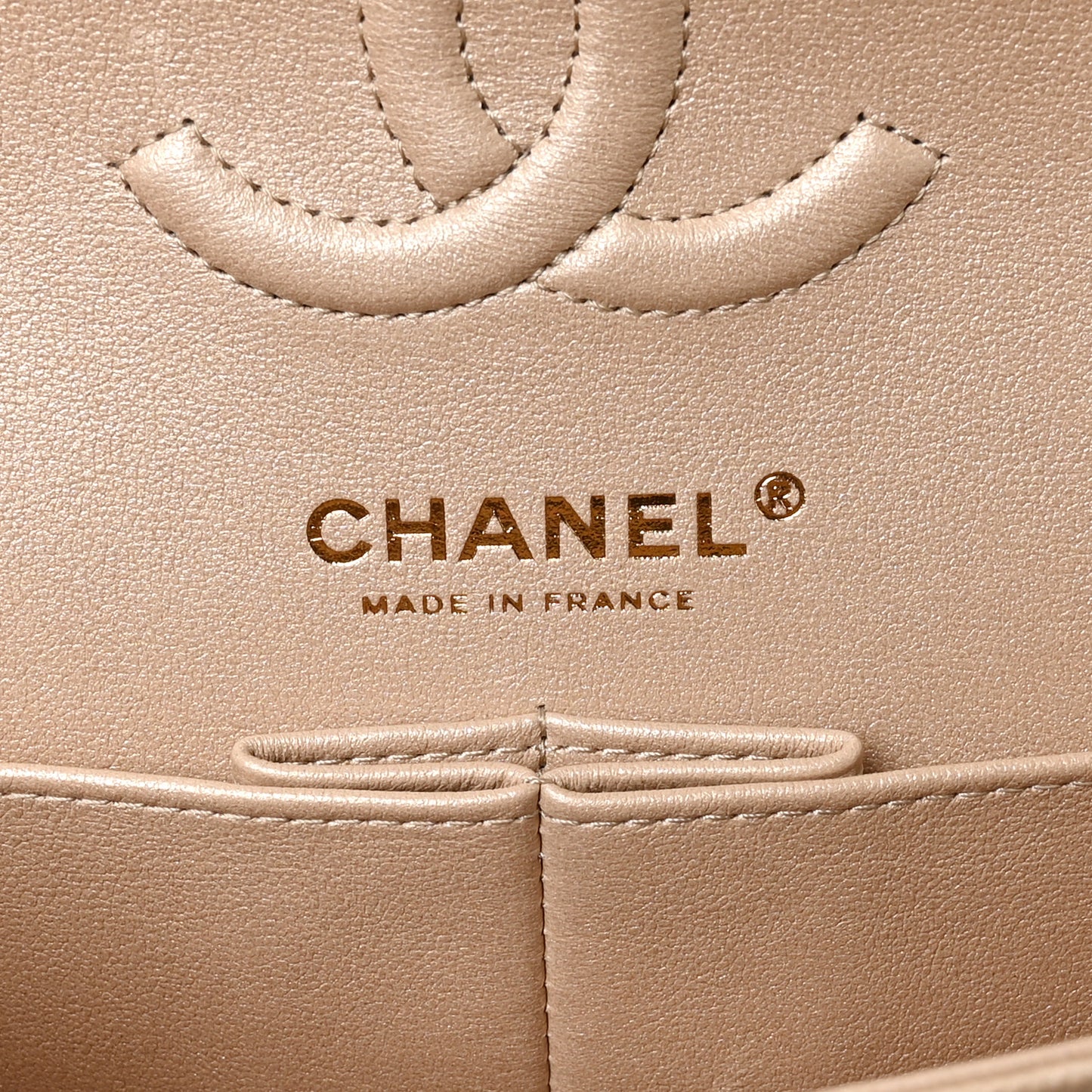 Metallic Caviar Quilted Small Double Flap Beige