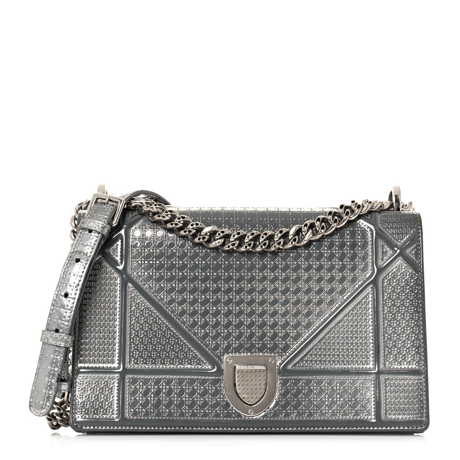 Christian Dior Metallic Patent Micro-Cannage Small Diorama Flap Bag Silver 1 of 18