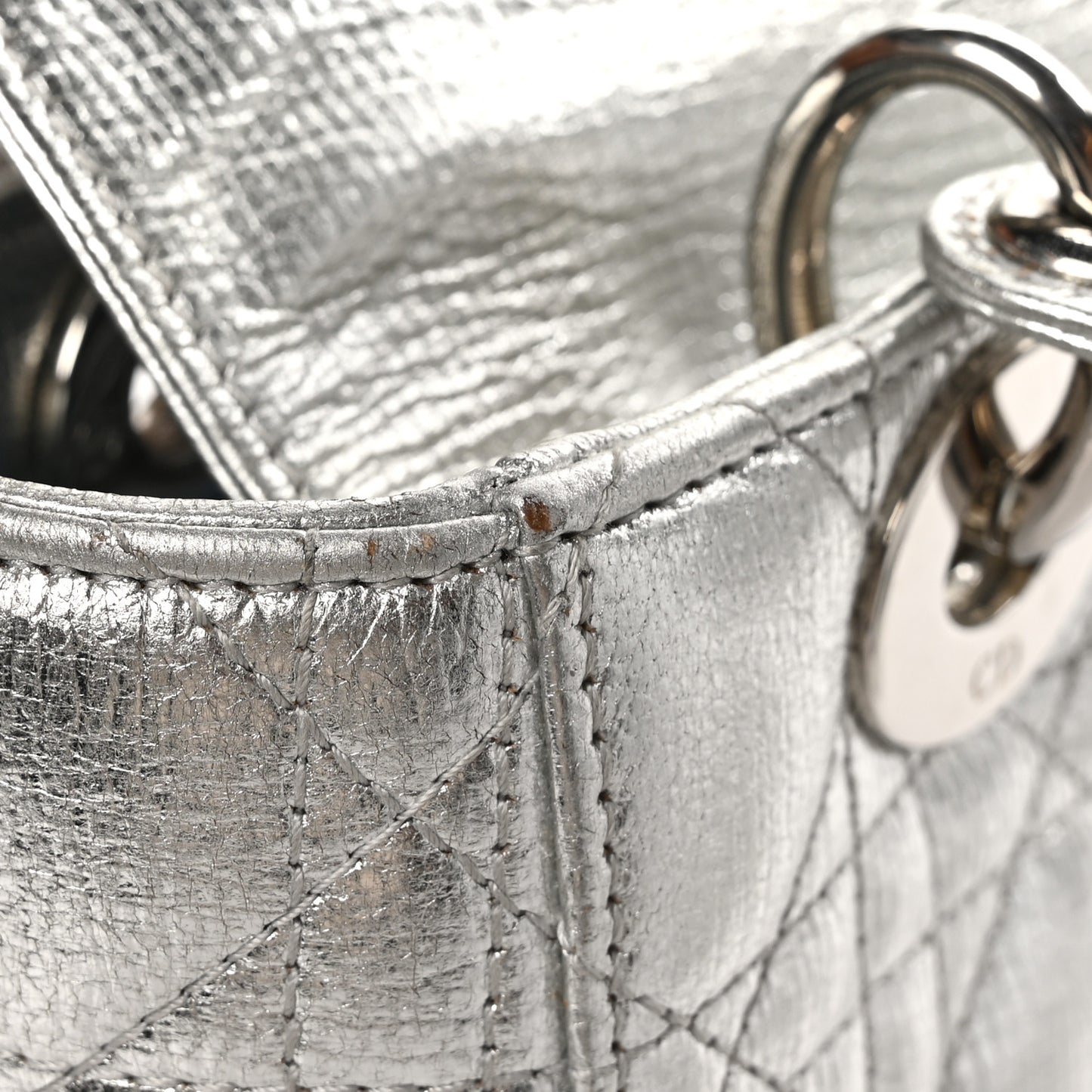 Metallic Grained Calfskin Cannage Small Lucky Badges My Lady Dior Silver