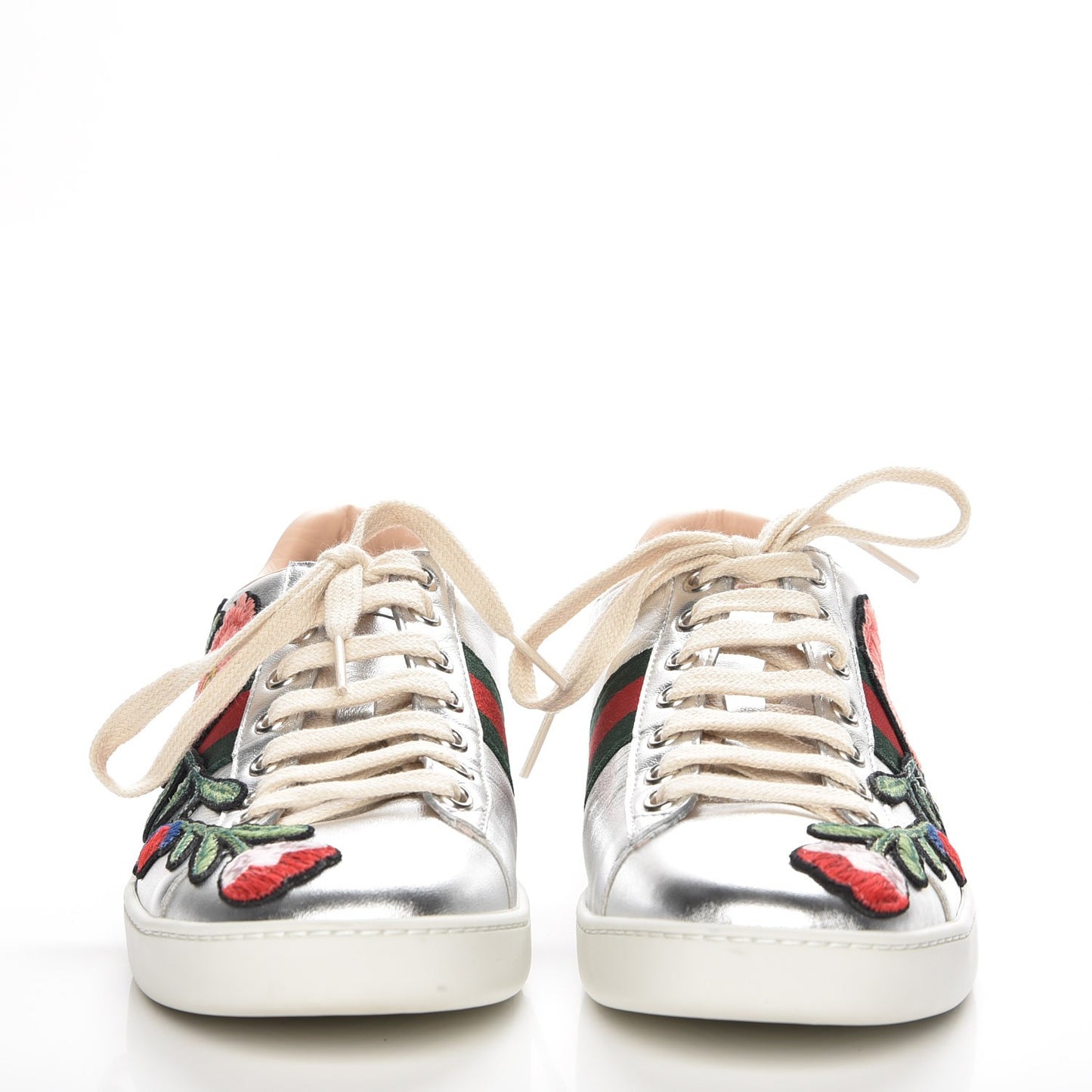 Metallic Calfskin Floral Embroidered Ace Sneakers 38 Silver