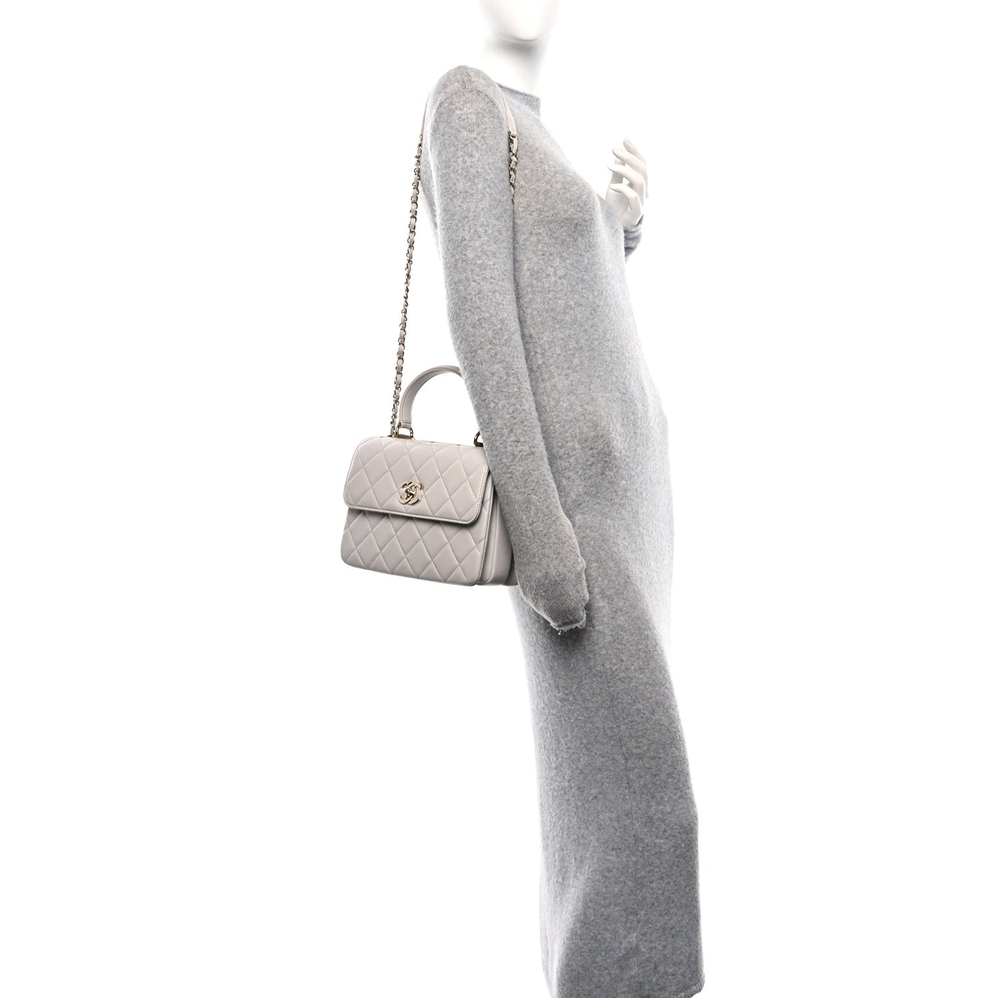 Lambskin Quilted Small Trendy CC Dual Handle Flap Bag Light Grey