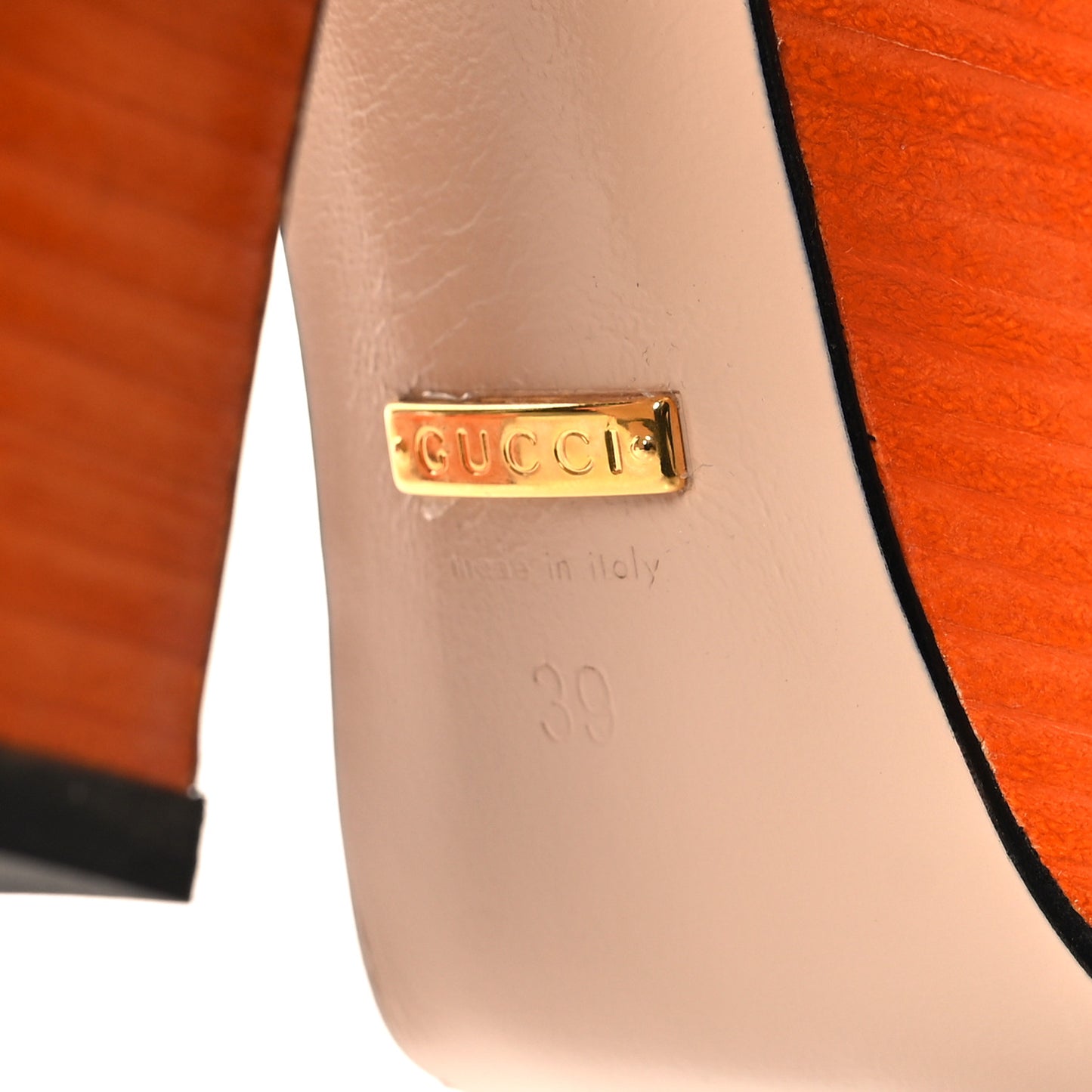 Cosmos Softy Calfskin Wooden Interlocking G Cut-Out 30/120mm Platform Sandals 39 Deep Orange