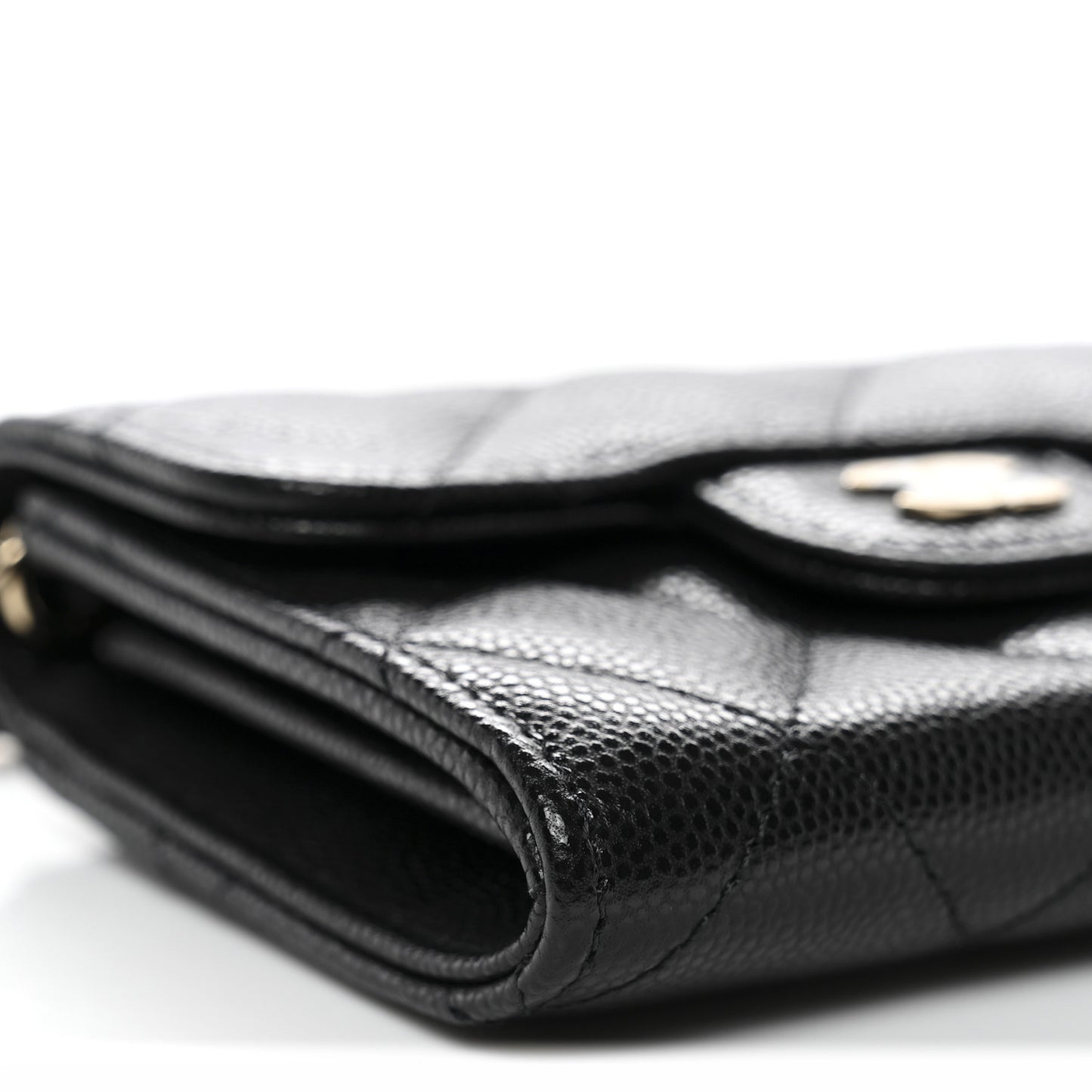 Caviar Quilted Flap Card Holder On Chain Black