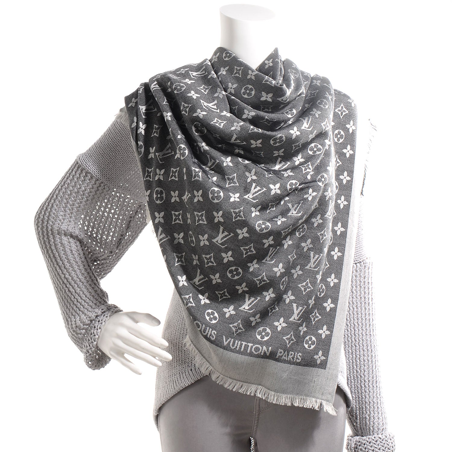 Louis Vuitton Silk Wool Monogram Denim Shawl Black 2 of 5