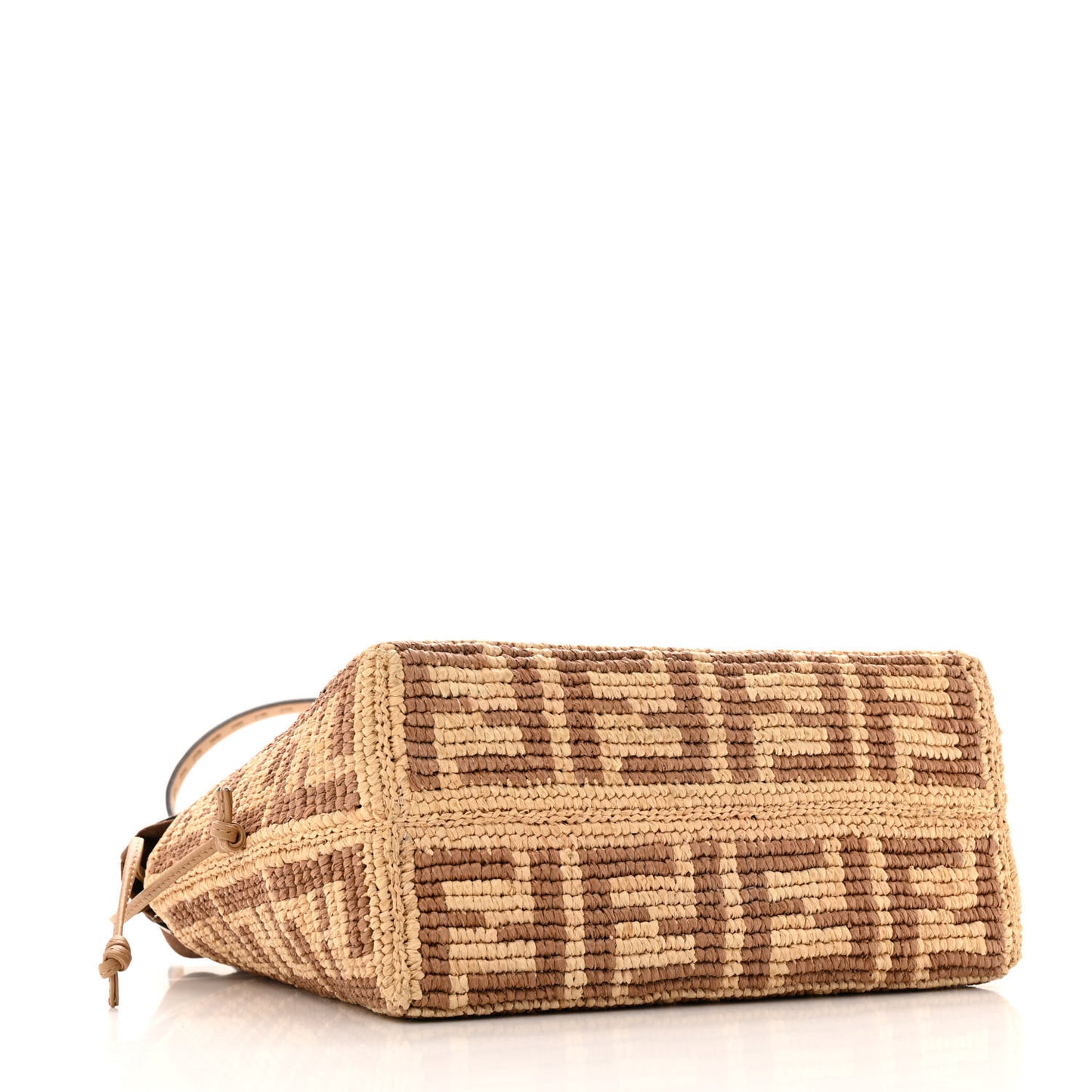 Raffia Cuoio Romano FF Crochet Small Roll Shopper Natural Dark Honey