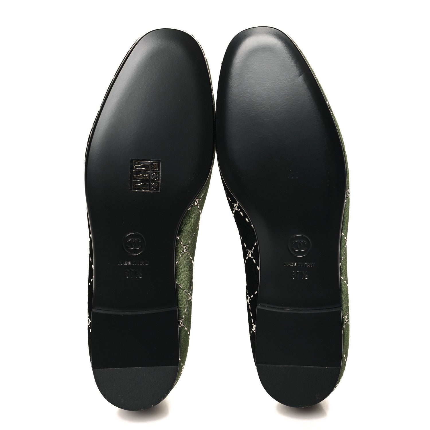 Chanel Velvet Moccasin Loafers 37.5 Dark Green 6 of 10