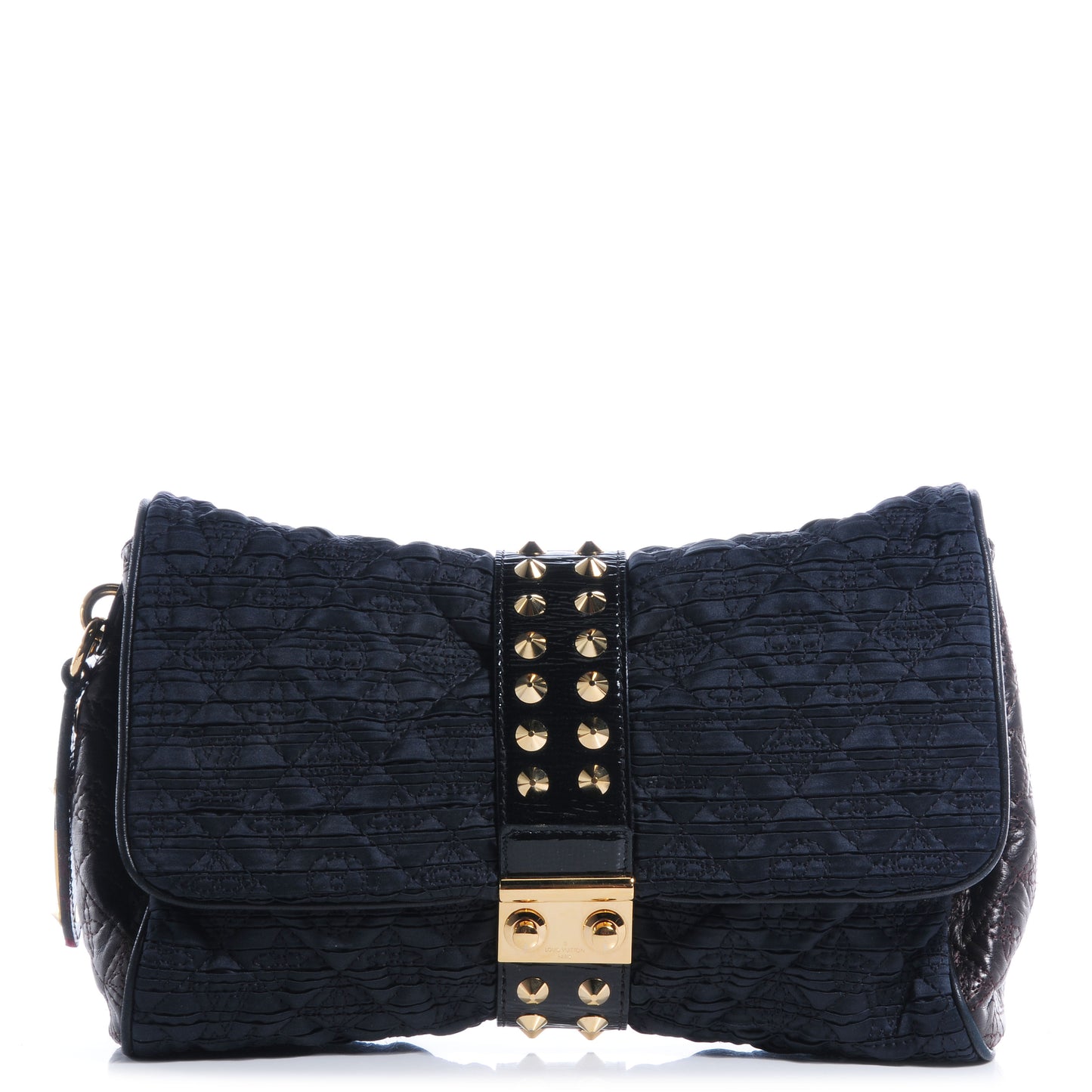 Satin Quilted Monogram Coquette Pochette Navy