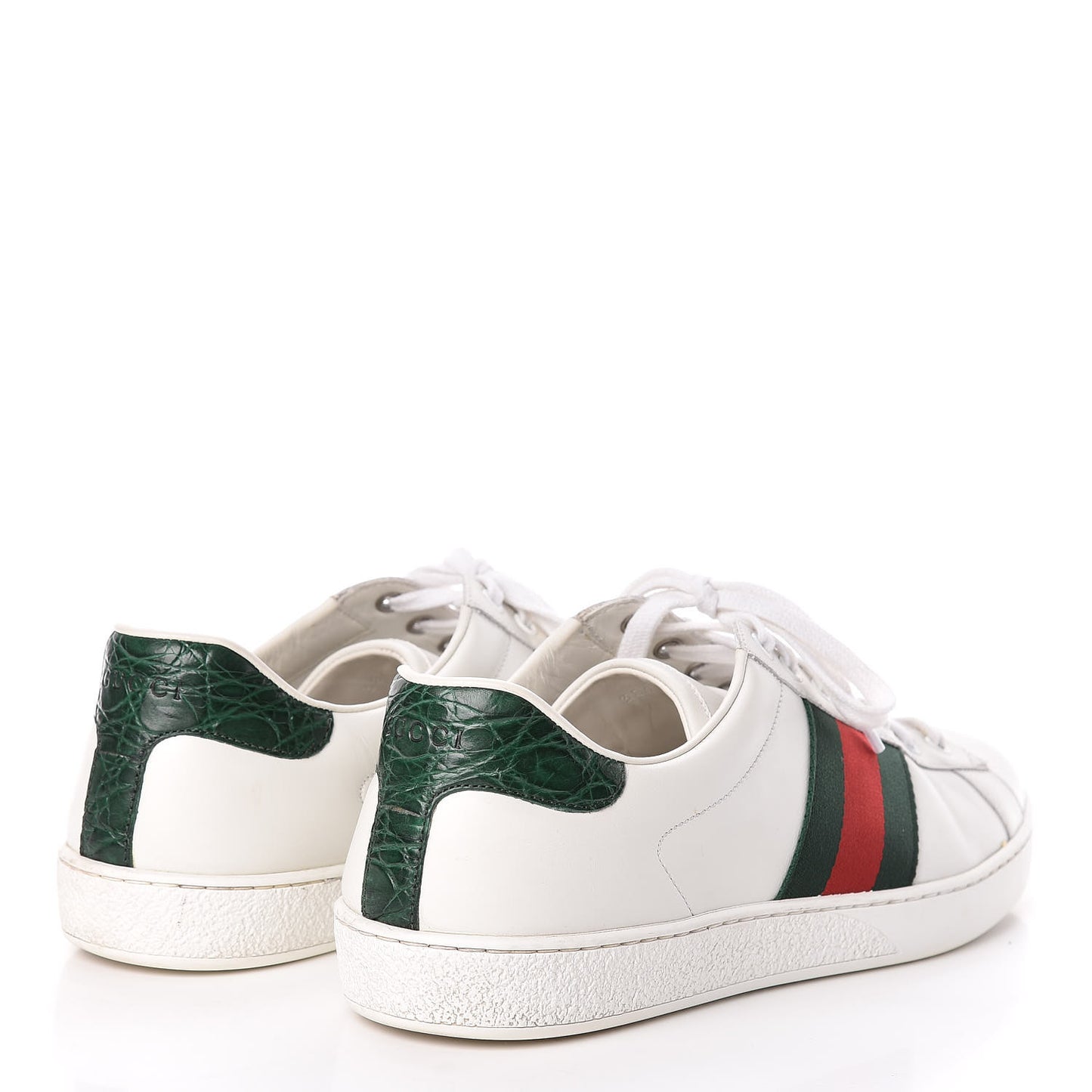 Calfskin Crocodile Web Mens Ace Sneakers 9 White Green