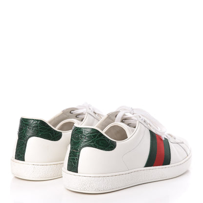 Gucci Calfskin Crocodile Web Mens Ace Sneakers 9 White Green 4 of 14