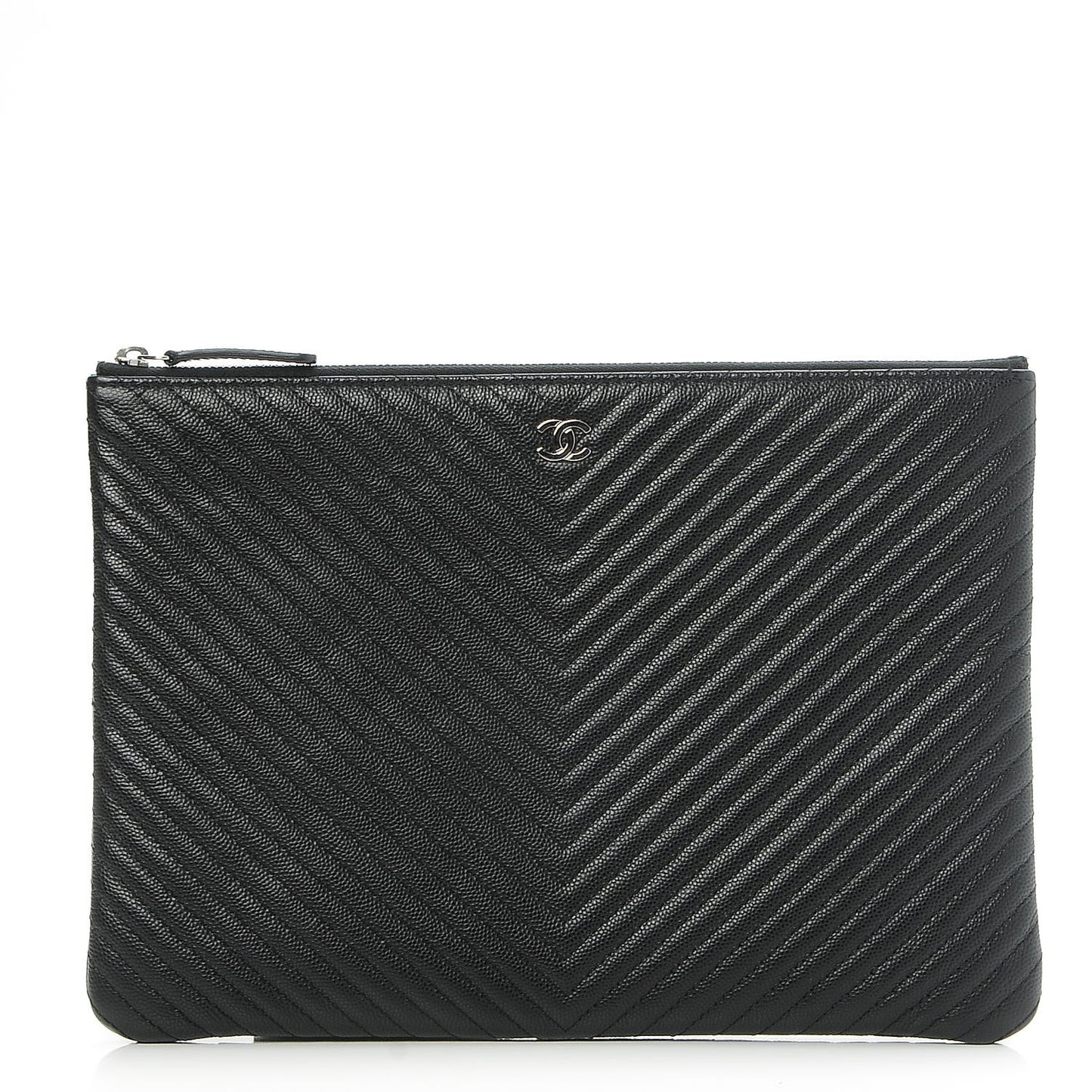 Caviar Chevron Medium Cosmetic Case Black