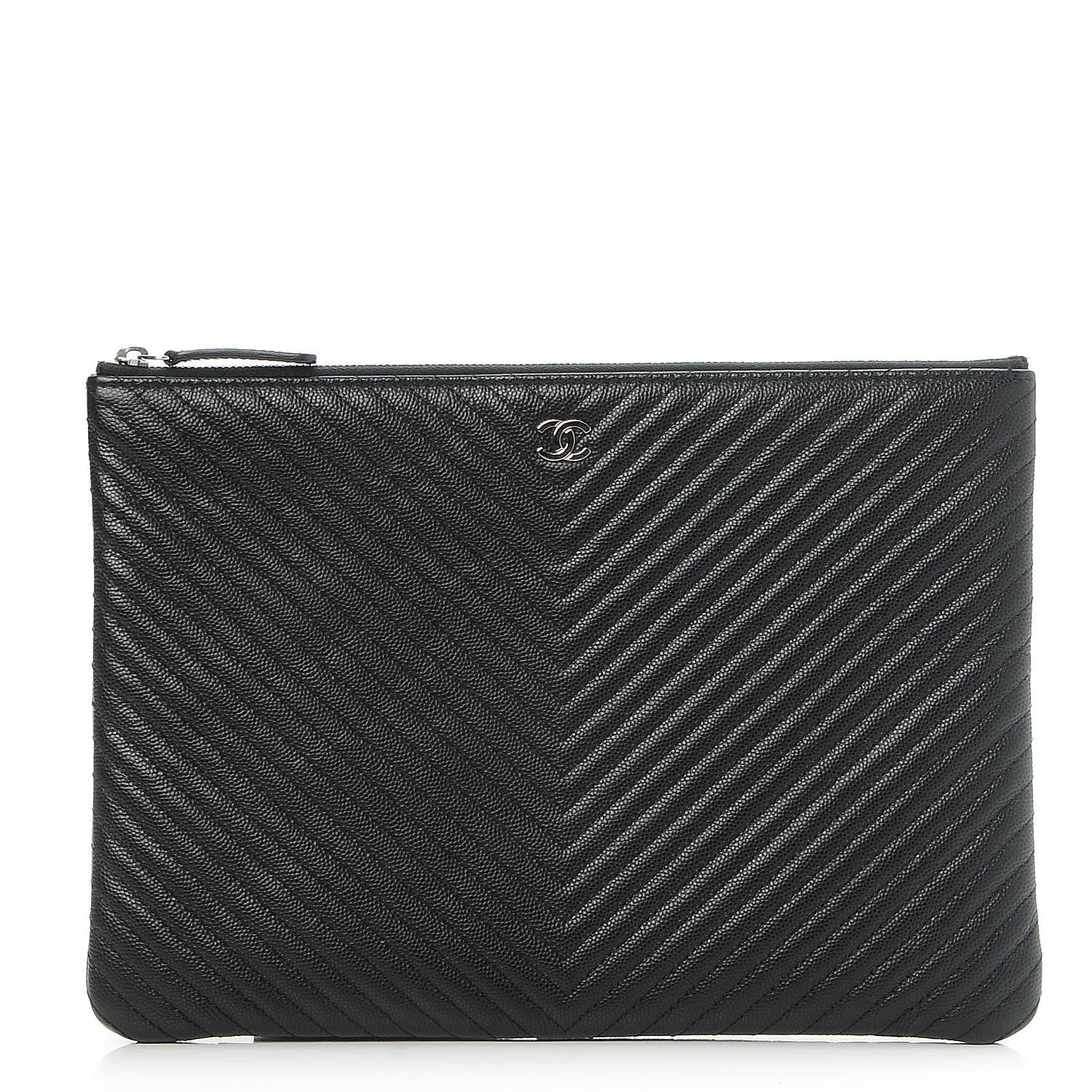 Chanel Caviar Chevron Medium Cosmetic Case Black 1 of 8