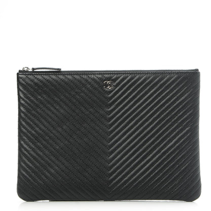 Chanel Caviar Chevron Medium Cosmetic Case Black 1 of 8