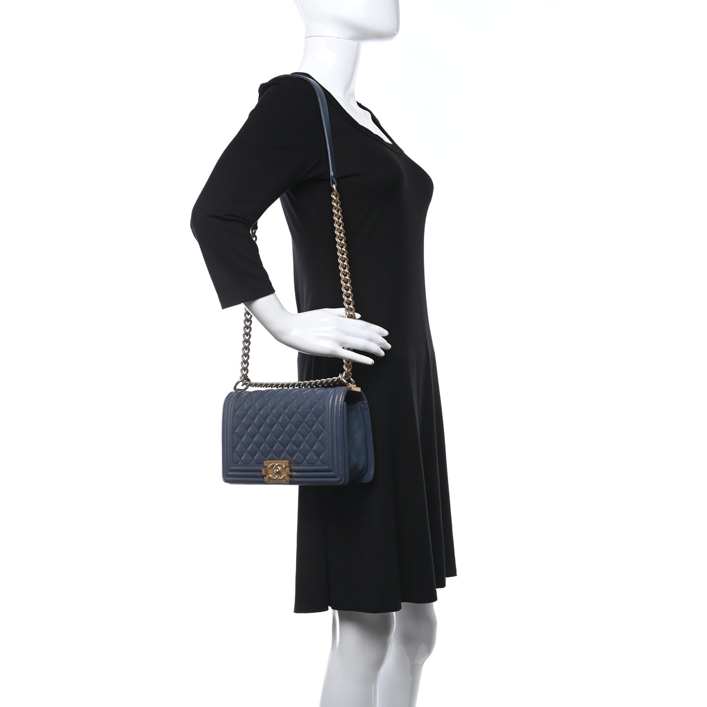 Caviar Quilted Medium Boy Flap Blue