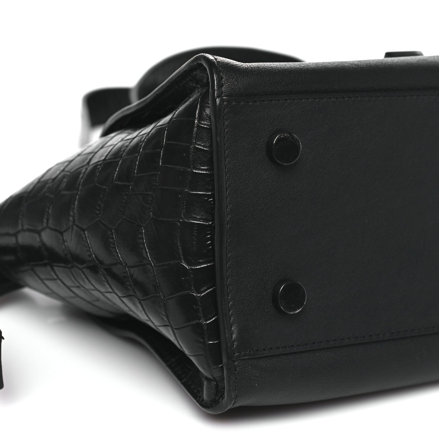 Smooth Calfskin Crocodile Embossed Baby Monogram Downtown Cabas Black