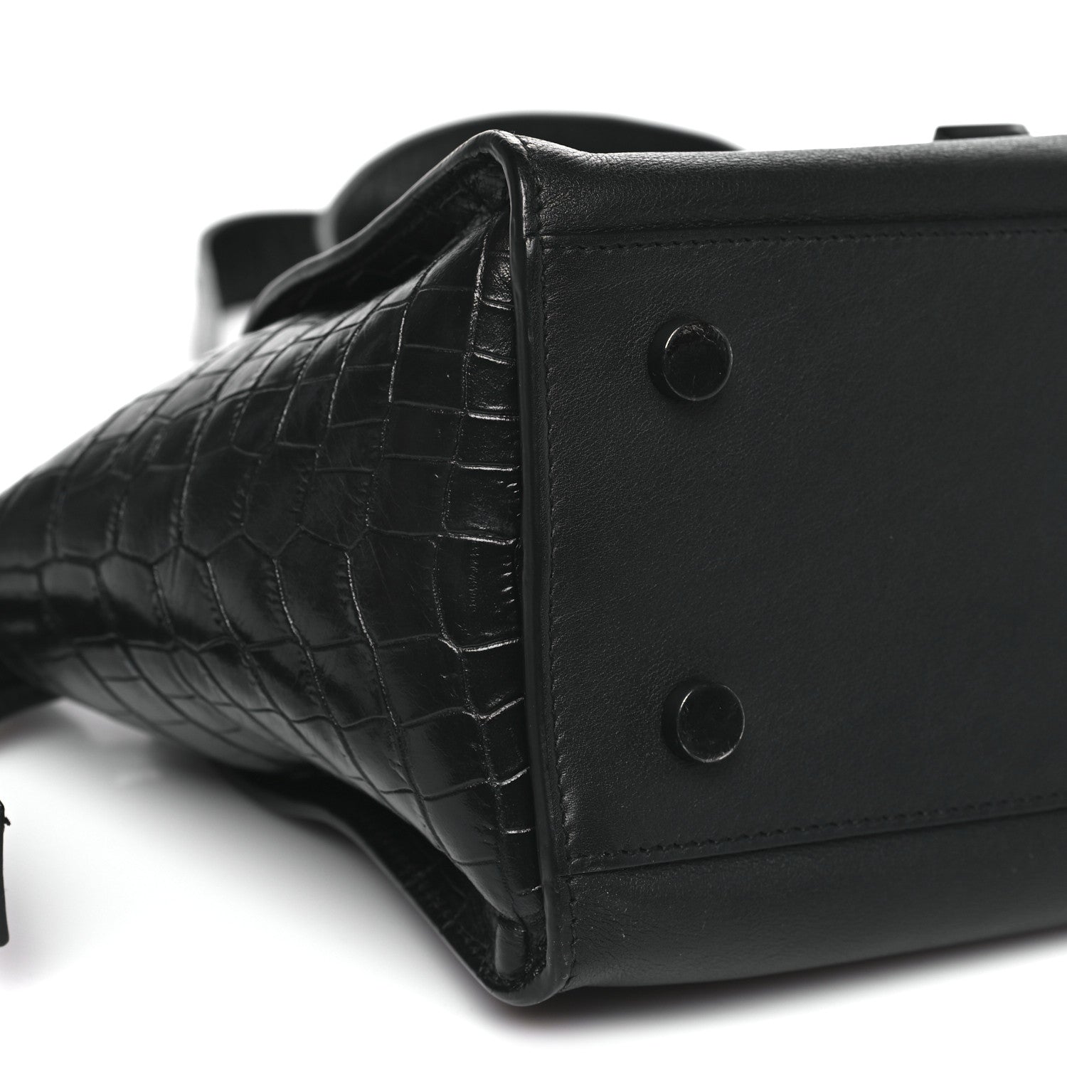 Saint Laurent Smooth Calfskin Crocodile Embossed Baby Monogram Downtown Cabas Black 8 of 9