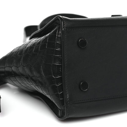 Saint Laurent Smooth Calfskin Crocodile Embossed Baby Monogram Downtown Cabas Black 8 of 9