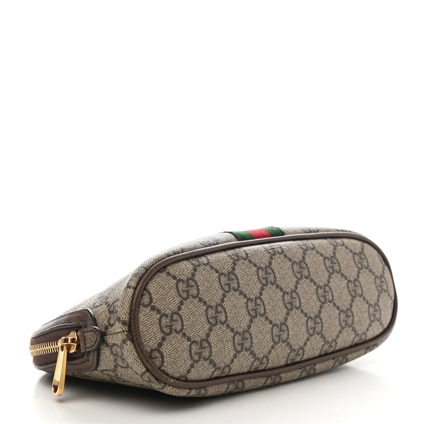 GG Supreme Monogram Textured Calfskin Web Large Ophidia Cosmetic Case Beige Ebony New Acero