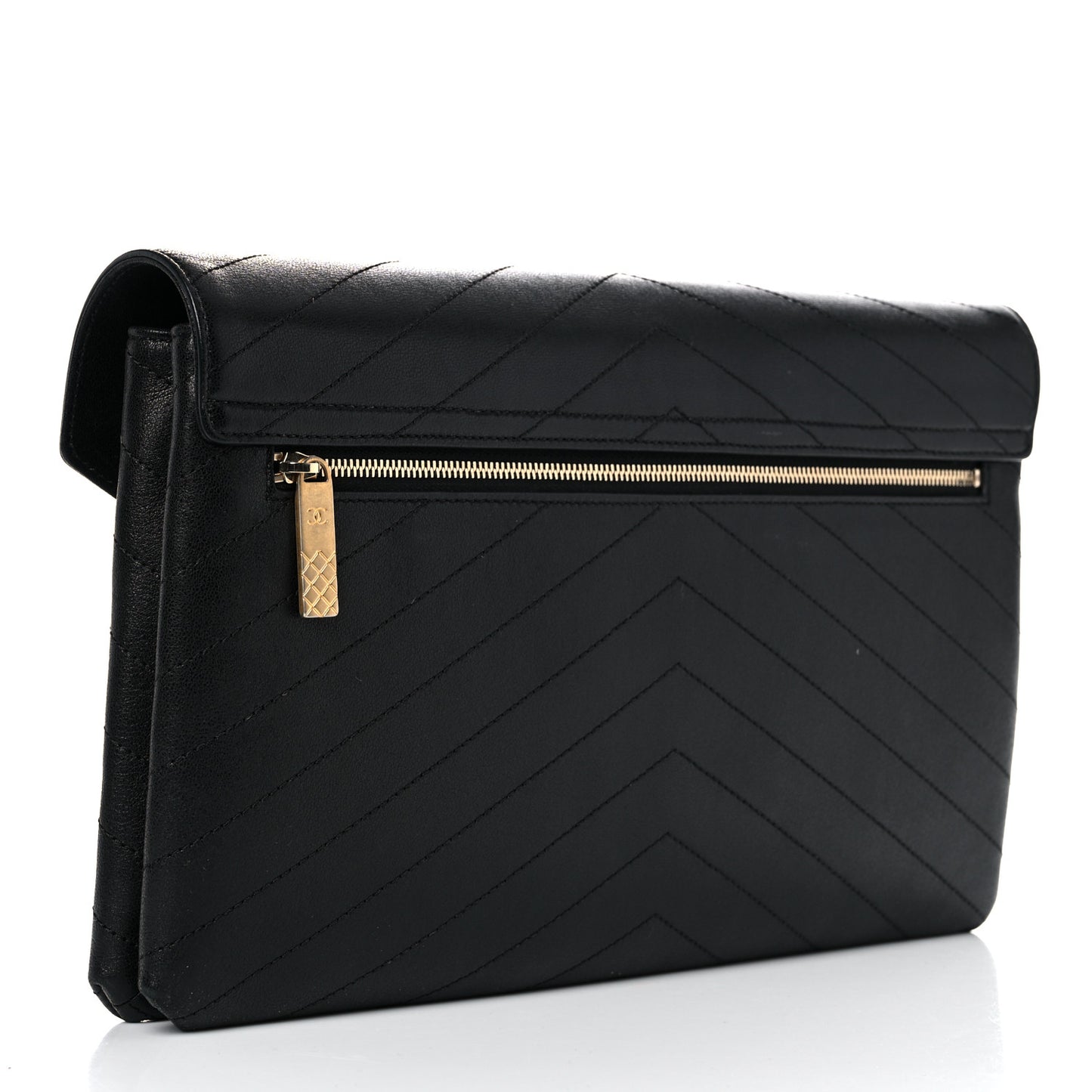 Lambskin Chevron Quilted Envelope Clutch Black