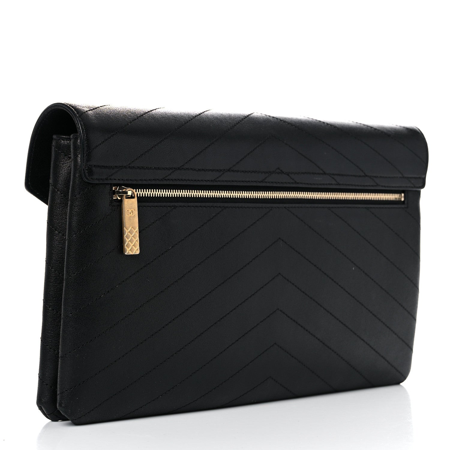 Chanel Lambskin Chevron Quilted Envelope Clutch Black 3 of 16