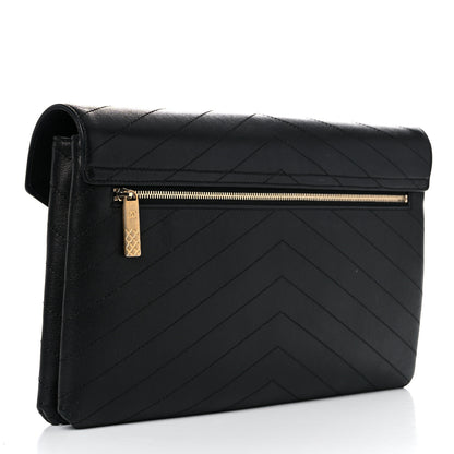 Chanel Lambskin Chevron Quilted Envelope Clutch Black 3 of 16