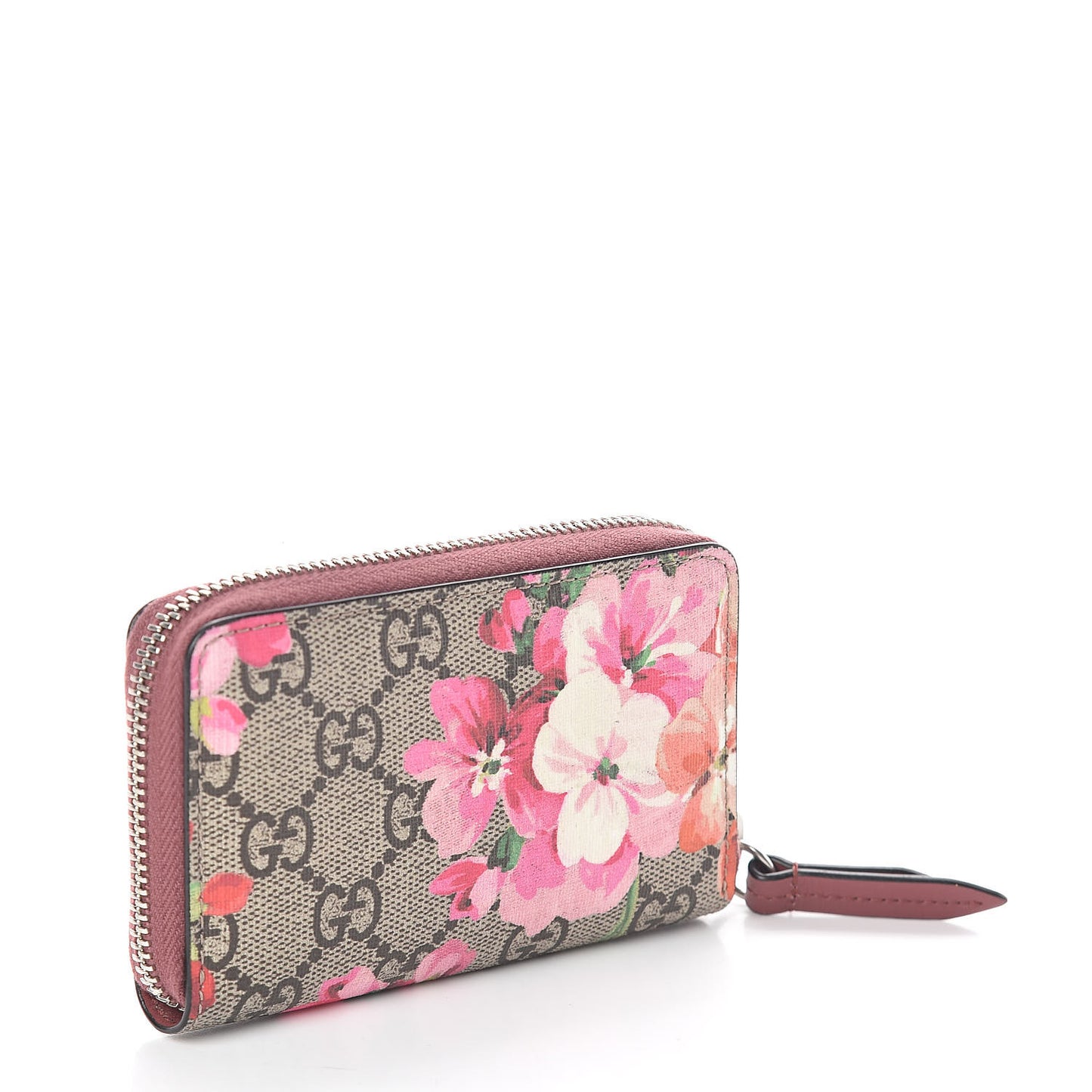 GG Supreme Monogram Blooms Zip Around Card Case Wallet Beige Multicolor Dry Rose
