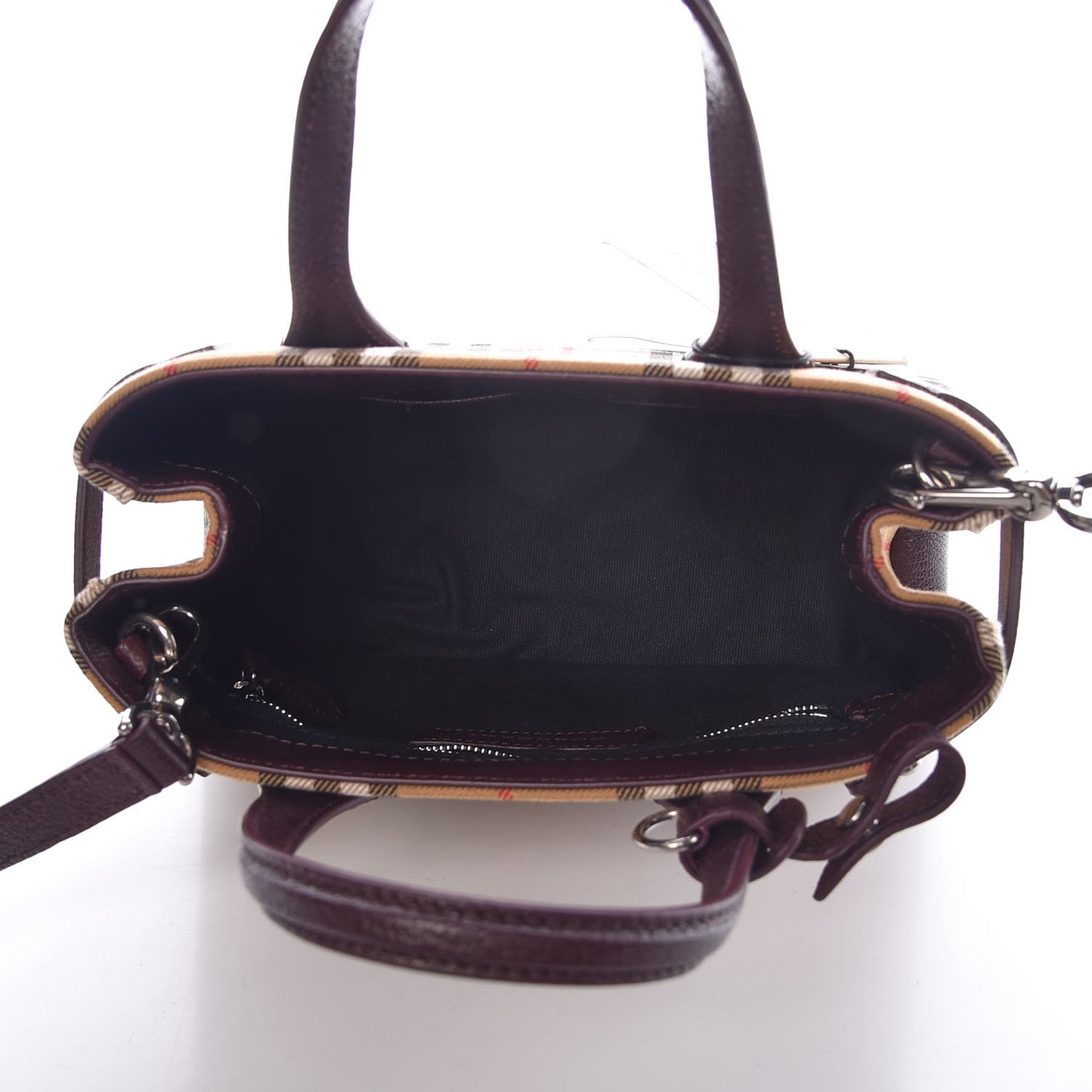 Goatskin Vintage Check Small Banner Tote Deep Claret