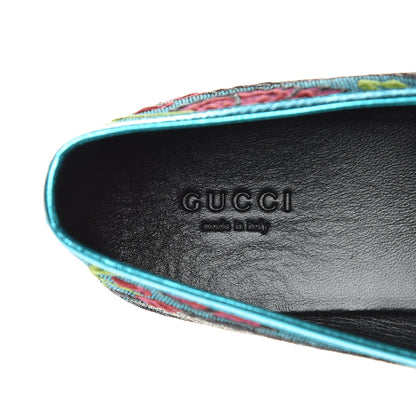 Gucci Floral Jacquard Horsebit Womens Jordaan Loafers 40.5 Turquoise 7 of 8