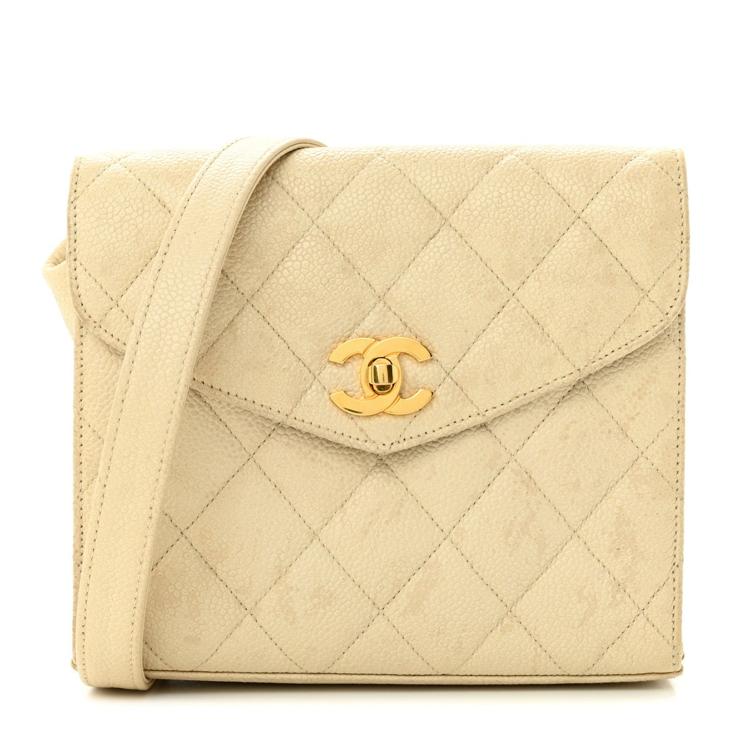 Caviar Quilted Envelope Flap Crossbody Light Beige