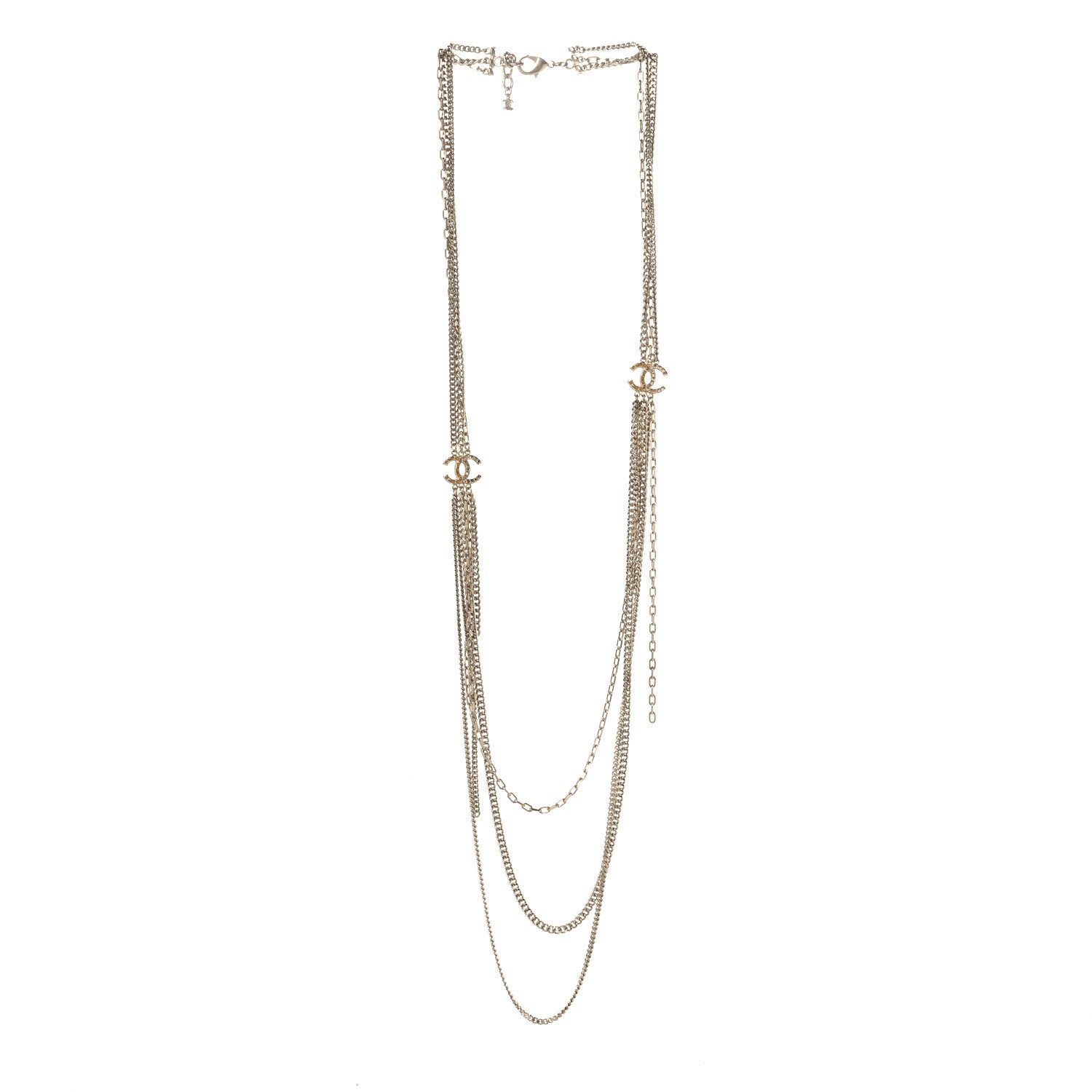 Chanel Baguette Crystal Gripoix Poured Glass CC Multi Strand Chain Necklace Light Gold 5 of 9