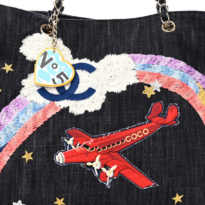 Chanel Denim Embroidered Night Flight Tote Blue 9 of 11