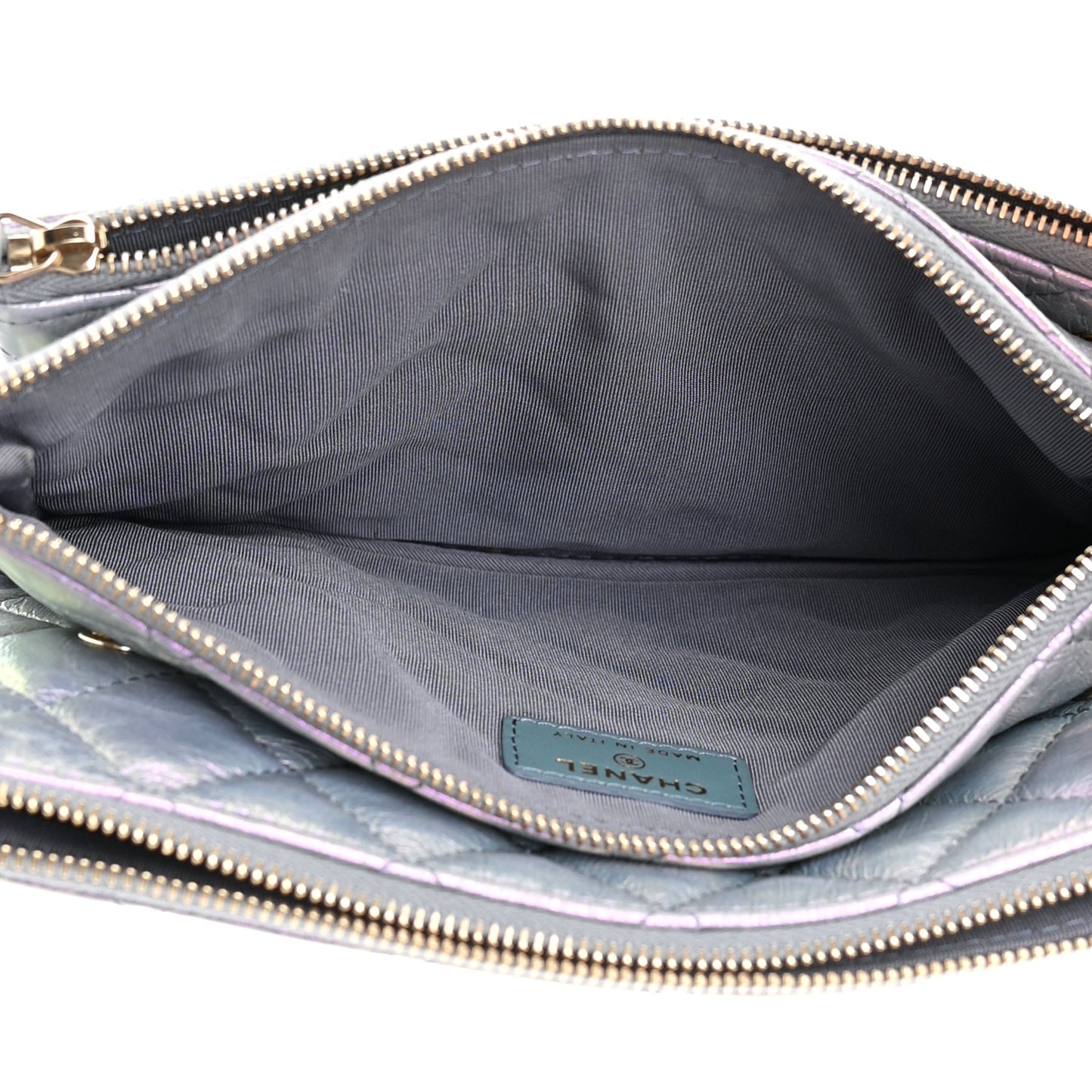 Iridescent Crumpled Calfskin Trio Cosmetic Case Purple