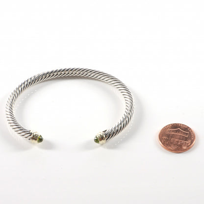 David Yurman Sterling Silver 14k Peridot 5mm Cable Collection Bracelet 2 of 5